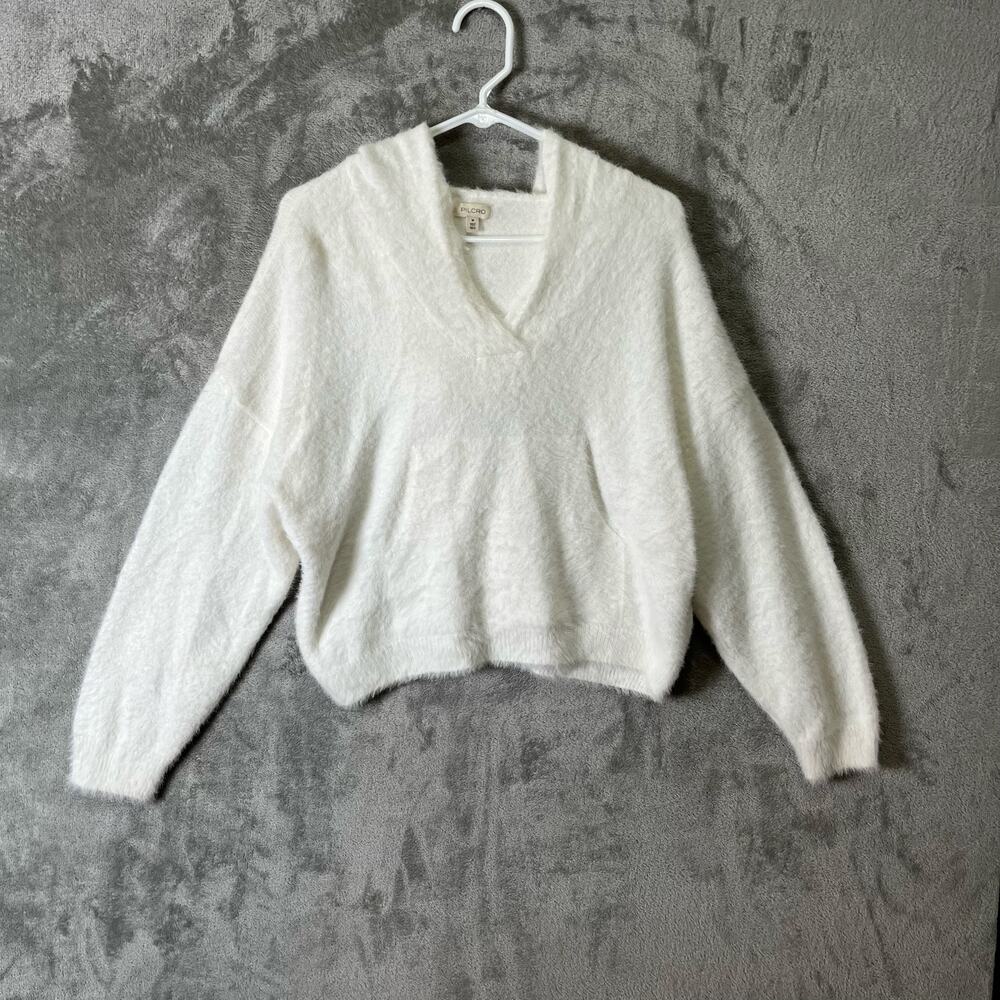 Pilcro Eyelash Hoodie‎ Sweater Cozy Chic Effortless Size Medium White Loungewear